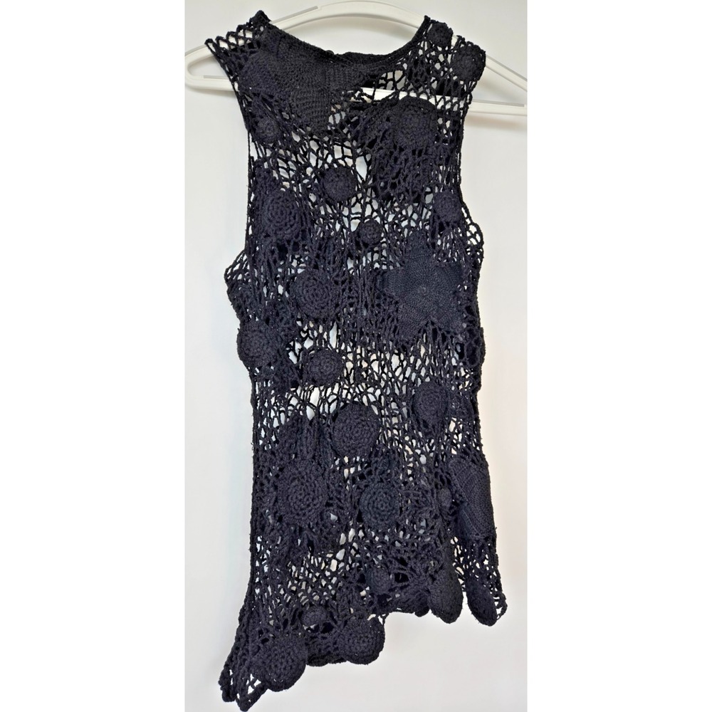 Crochet Hook Vest Cami Asymmetrical W Sz S/M Bohemian WhimsyGoth Y2K Swim Cover
